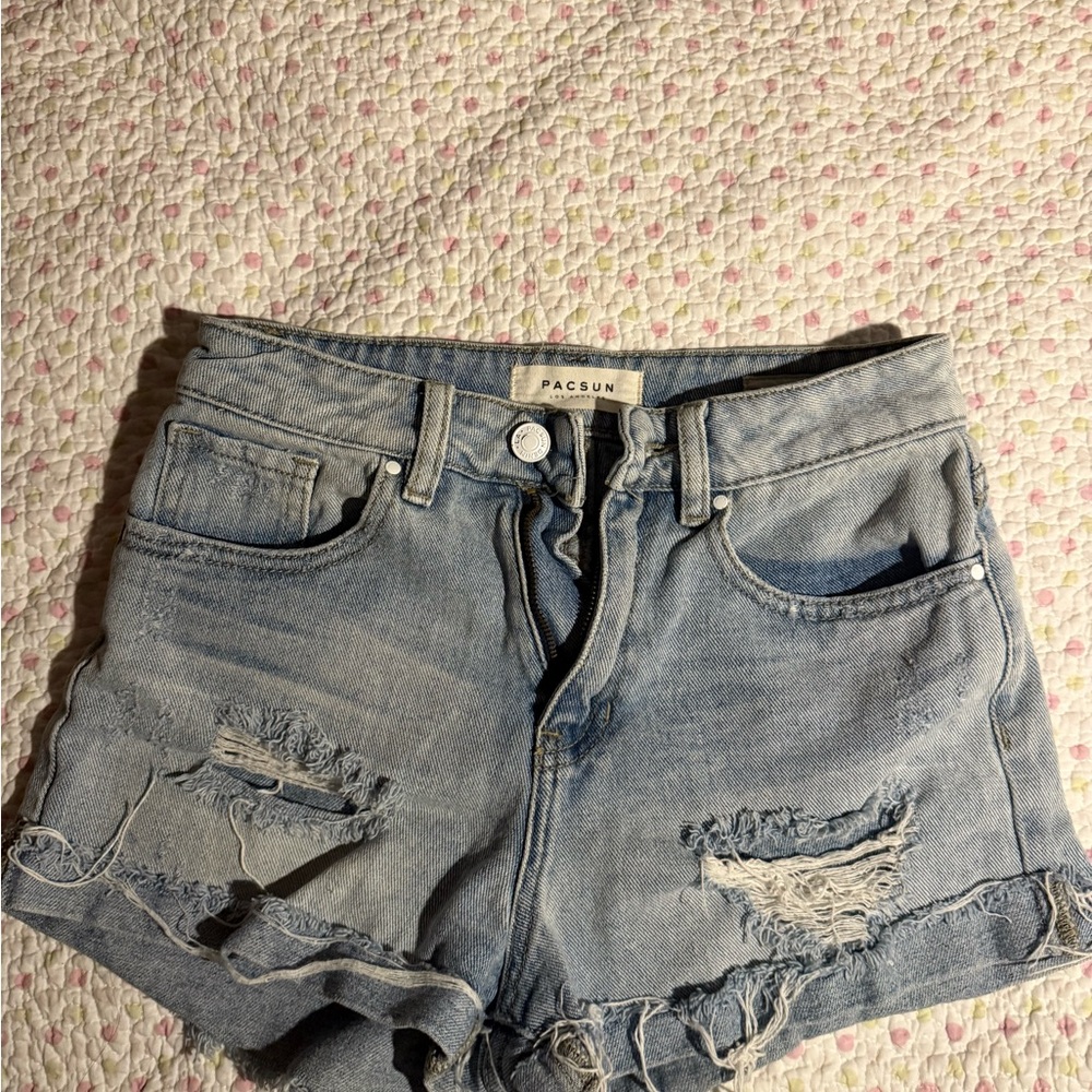 PacSun Women's Ripped Jean Shorts - Light Blue